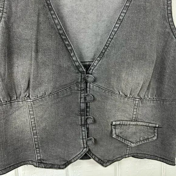 Wet Seal Vintage Sleeveless Denim Vest Women Black Grunge Western Y2K Medium - Picture 2 of 5